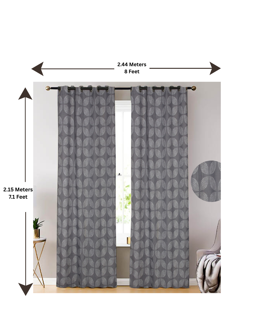 Pure Cotton Curtain Pair - Premium 8 x 7 feet